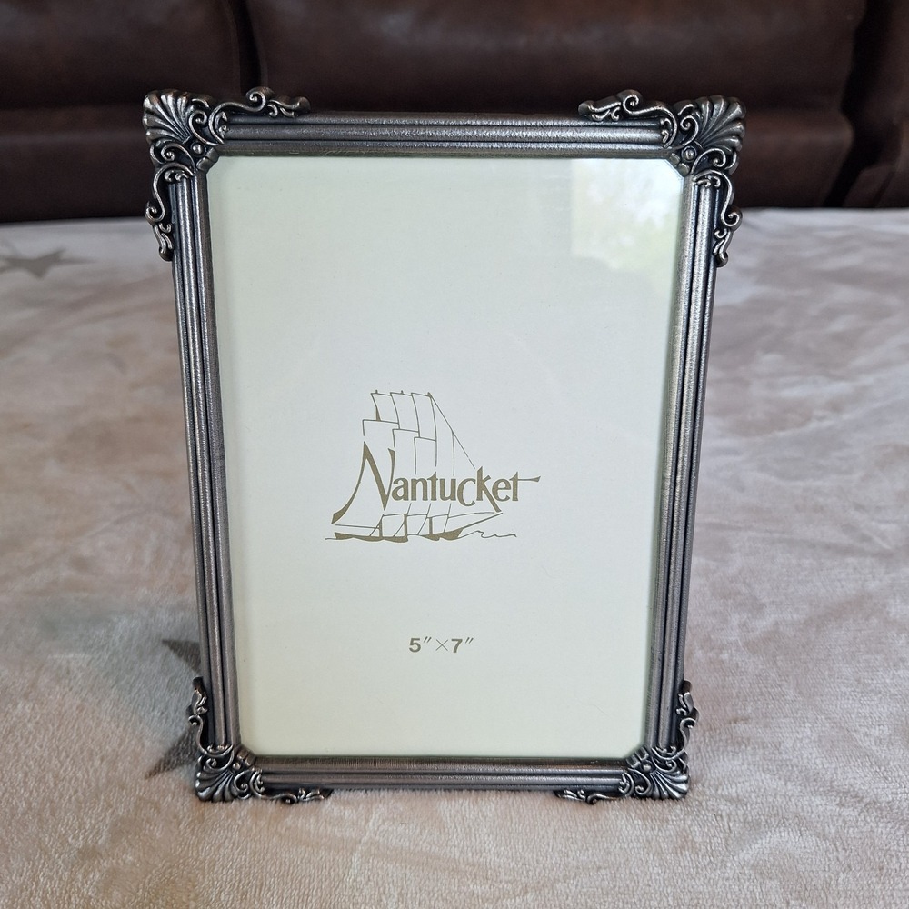 Vintage Nantucket Modern Silver Pewter Velvet Back 5x7 Inch Picture Frame
